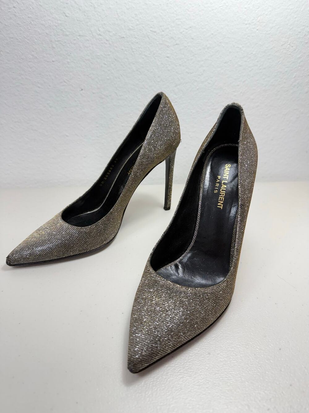 Saint Laurent Paris Metallic Gold Taupe Pointed Toe Stiletto Pumps 39.5 US 9.5